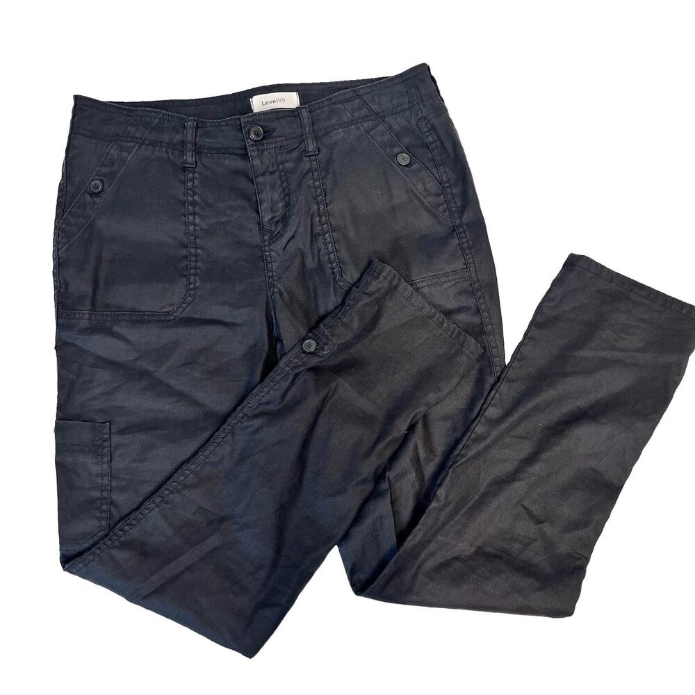 Level 99 Anthropologie Black Pants size 29 8 Linen Stretch Pockets Casual
